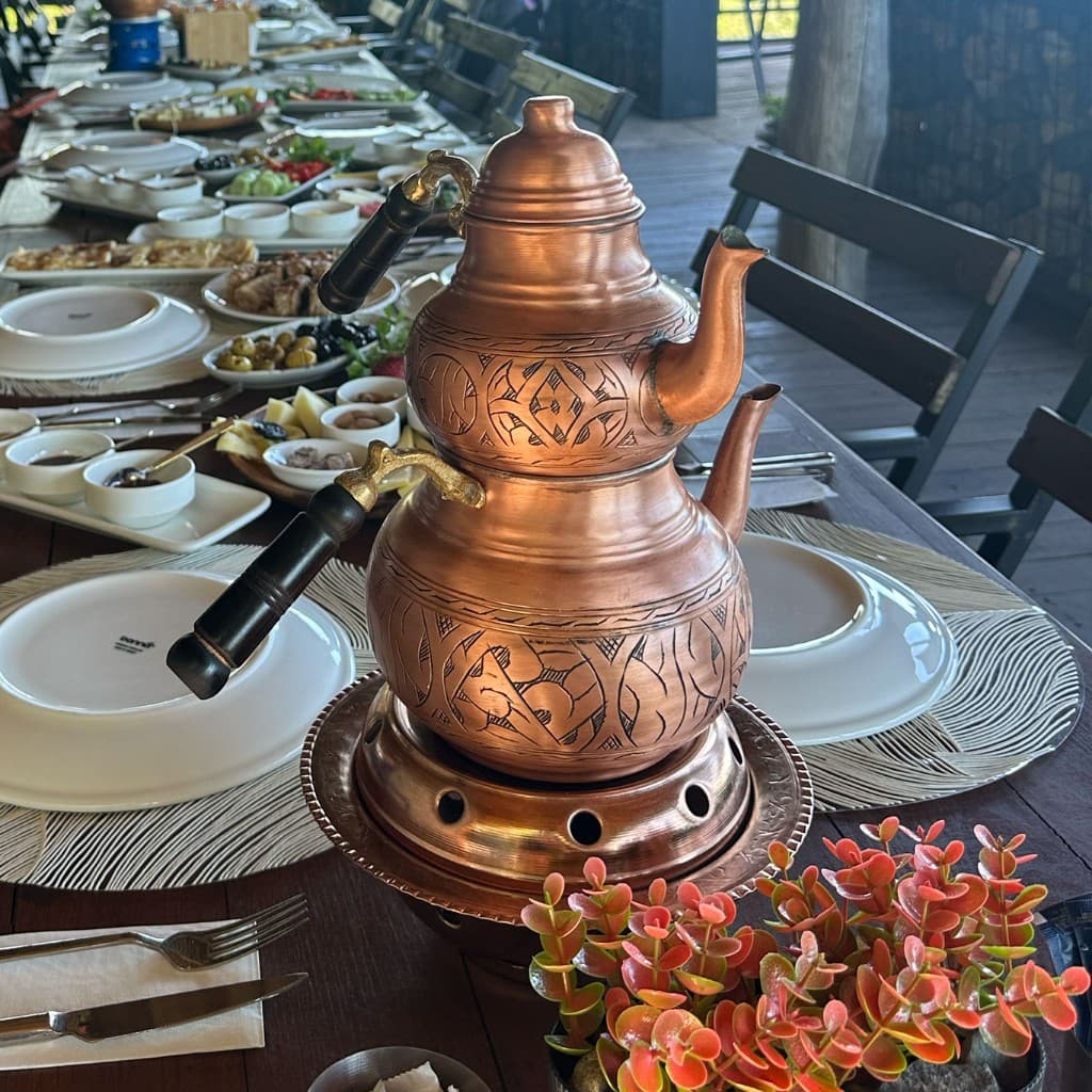 Copper tea set and breakfast at Indra Village
